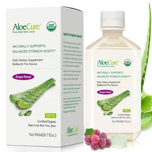 AloeCure USDA Organic Aloe Vera Juice Grape Flavor, Made Within 12 Hours of Harvest - Naturally Support Balanced Stomach Acidity, Digestive & Immune Health - 500ml Bottle Healthcare