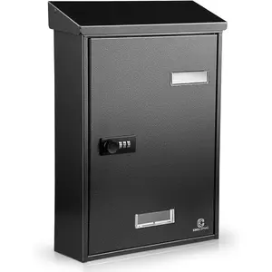 Wall-Mounted Mailbox with Combination Lock, Medium Capacity Waterproof High Rust Resistance Mail Box Letterbox for Outside House Use, Black