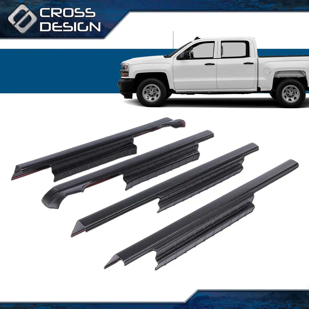 CROSSDESIGN ABS Plastic Automotive Rocker Panel Protector Guards, 4-Piece Set Chevy Truck Accessory, Adhesive Mount Crew Cab Trim for 2014-18 Silverado 1500 Truck Accessories