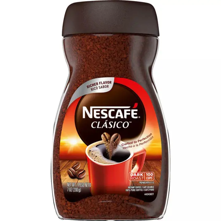 Nescafe Clasico Dark Carefully Roasted Instant Coffee Beverage - Low Calories, 100% Arabica Pure Beans, Rich Bold Flavor, 7oz