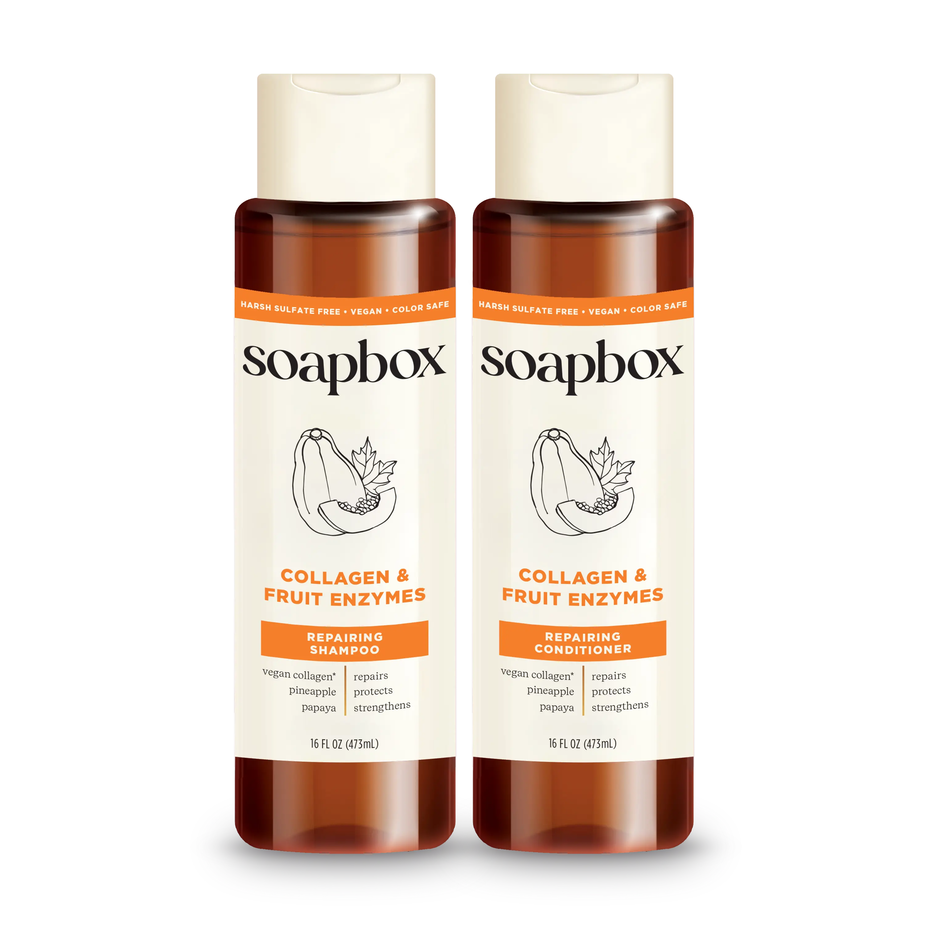 Soapbox Collagen & Fruit Enzymes Repairing Shampoo & Conditioner - Strengthens & Repairs Hair - Vegan, Sulfate-Free, Antioxidant-Packed, Color-Safe