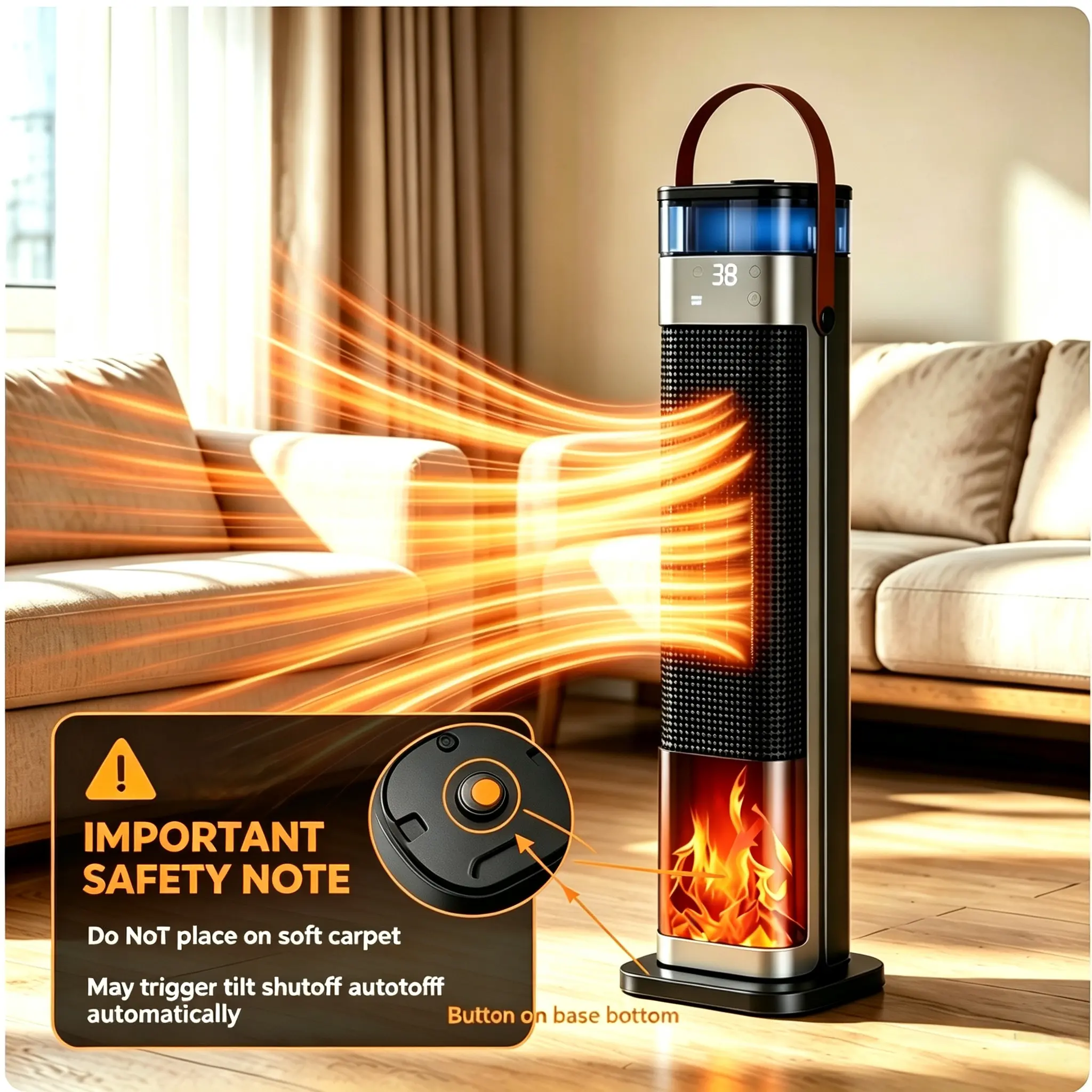 Electric Space Heater for Indoor Use, Large Rooms, with Thermostat | 11.5 ft/s Fast Heating, 25 dB Quiet Operation, 70° Oscillation, Remote Control, Child Lock, Overheating and Tip-Over Protection