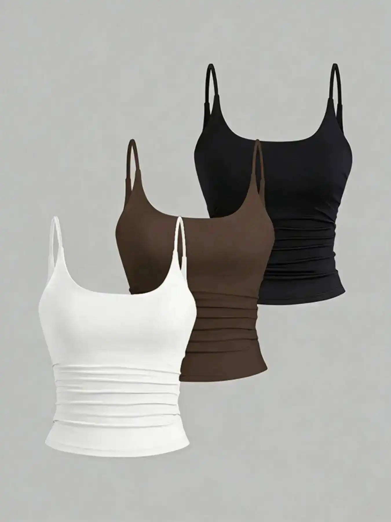 No-Pad Ruched Camisole Tank Top, Slim Fit Spaghetti Strap Cami, Y2K Summer Layering Top, Soft Stretchy Basic Shirt, Casual Sexy Blouse, Lightweight, Stylish, Breathable, Feminine, Classic