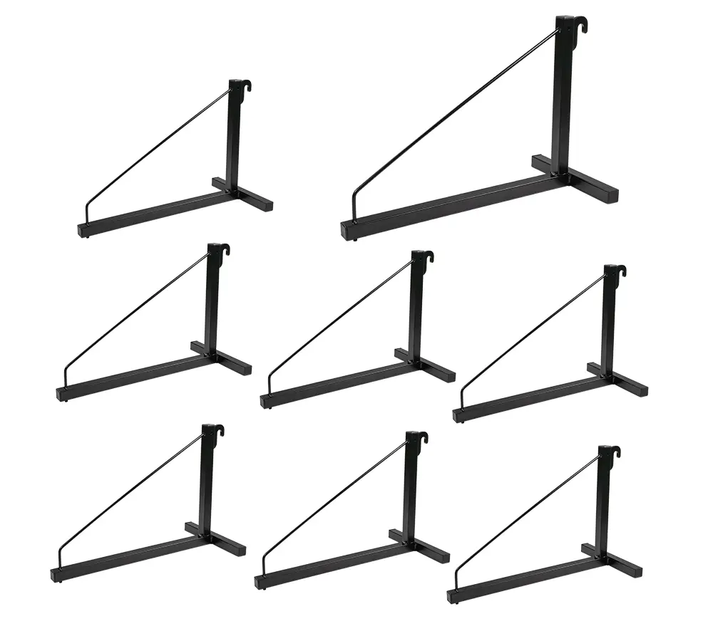 (8 Pack) 1 Tier Shipping Container Shelving Bracket with Hooks - 15-1/4"x24", 550 lbs WLL - Black Powder Coated Steel for Heavy Duty Trailer Containers - Easy to Assemble & Remove