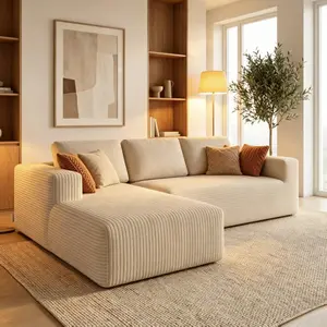 L‑Shaped Convertible Cloud Sectional Sofa, Modular U‑Shaped Chaise Couch, Space‑Saving Loveseat for Living Room Corduroy boneless furniture