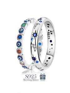 925 Sterling Silver Fashion Eye & Star Design Cuff Ring, Twilight Ring, Fashion Jewelry for Party, Daily Clothing Decor, Trendy All-match & Exquisite Jewelry for Birthday Gift