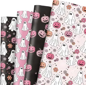 8 Sheet Halloween Little Boo Wrapping Paper -Not Roll- Pumpkin Ghost Gift Wrap Paper Folded Flat Art Paper for DIY Crafts Birthday , 19.7 x 27.6 Inch