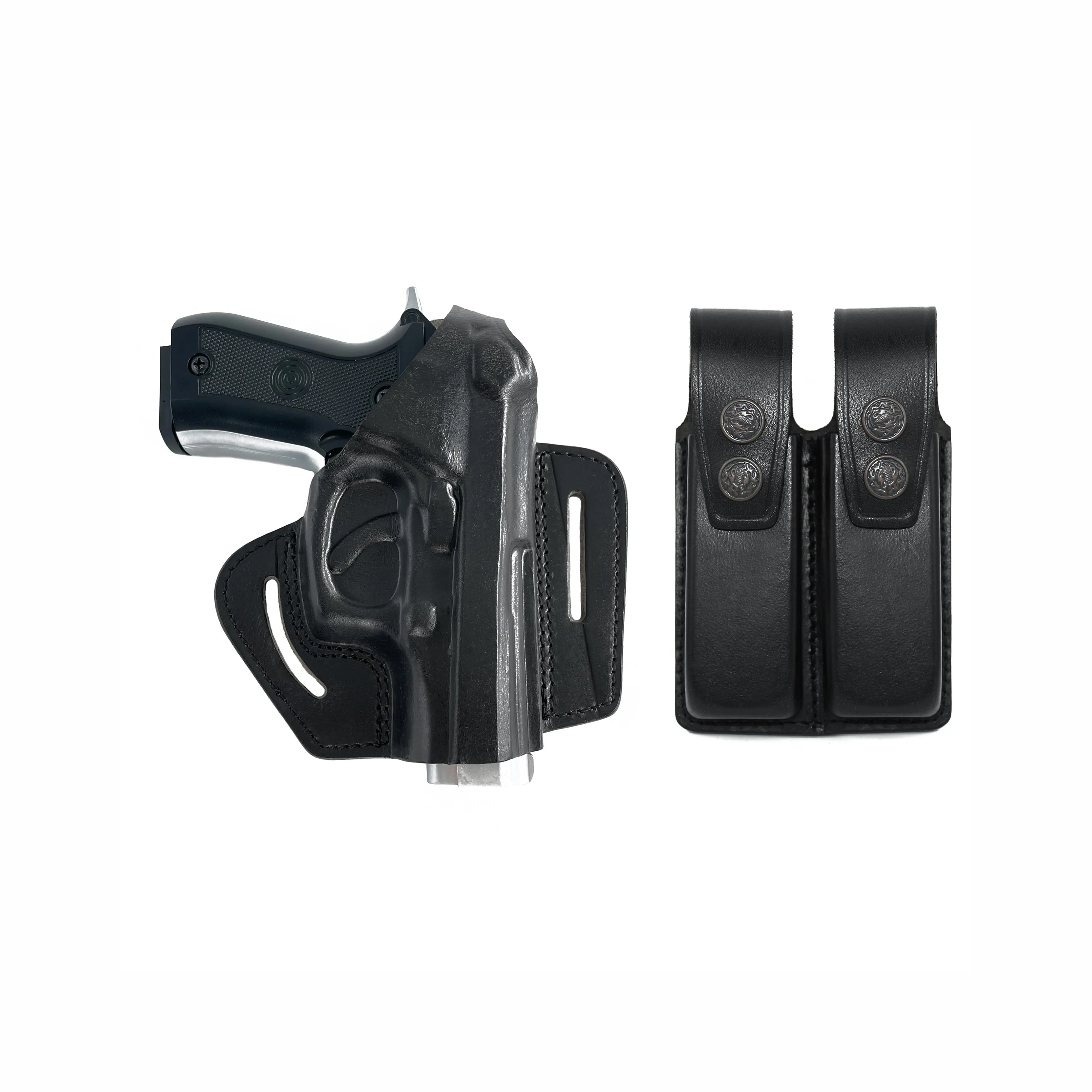 ALIS30406 Pancake Leather Holster Thumb Break RH & Double Magazine Pouch for Beretta 92 92F 96 Taurus 92&99 Handmade!