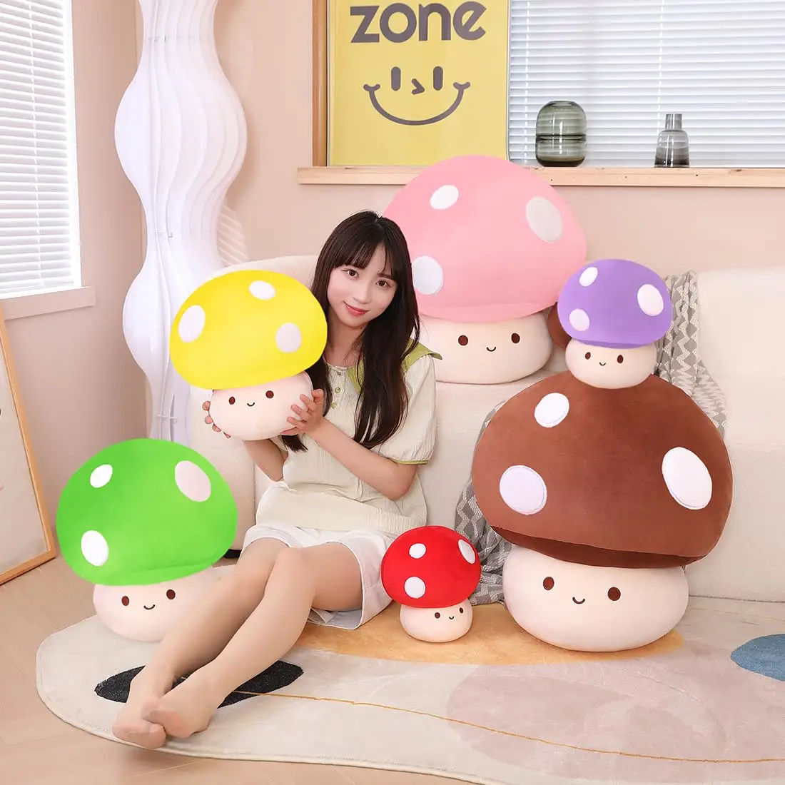 SNOWOLF 9.8" 11.8" 23.6" Cute Mushroom Plush Toy Soft Kawaii Squishy Doll Stuffed Hugging Pillows Gift for Girls Kids Home Decor