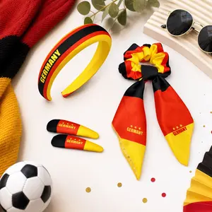 Germany Flag Hair Accessories Set, Wide Padded Headband & Ribbon Scrunchie, 4-Piece Fan Kit, For Women Sports Events & Stadium Cheering, Comfortable All-Day Secure Non-Snag Bold Pride Look