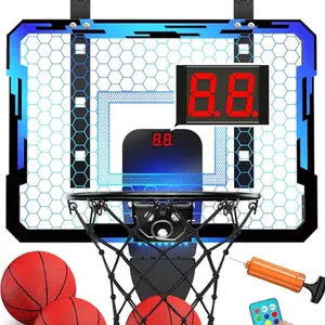 Indoor Basketball Hoop for Kids with Electronic Scoreboard Over The Door Mini Hoops 7 LED Lighting Toys Gifts for 5-12 Year Old Boys Girls Teens Christmas Birthday Present