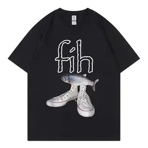 valentine shirts Funny New Style Hot Sale Fih Shoes Graphic T Shirts Misspelled Fish Meme T-shirts Men Women Casual Fashion Short Sleeve T-shirt