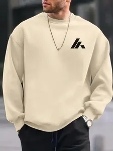 Men's Crew Neck Sweatshirt, Minimalist Geometric Logo Print, Urban Streetwear Outfit for Trendsetters, Comfortable Fit & Sleek Design, Ideal for Daily Wear & Trend-Driven Looks with Modern Vibe