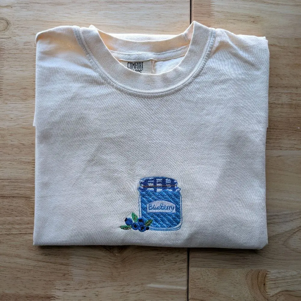Blueberry Jam Jar Embroidered Comfort Colors T-shirt
