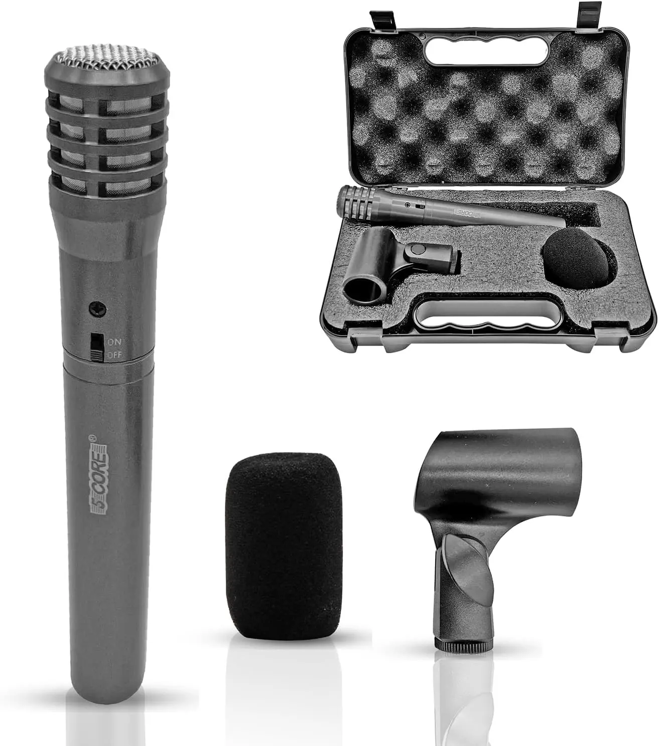 5 CORE Professional Instrument Microphone Pencil Mic Condenser Cardioid Unidirectional Stick Microfono + Windscreen Mic Clip Case - INSTRU MIC 100GREY