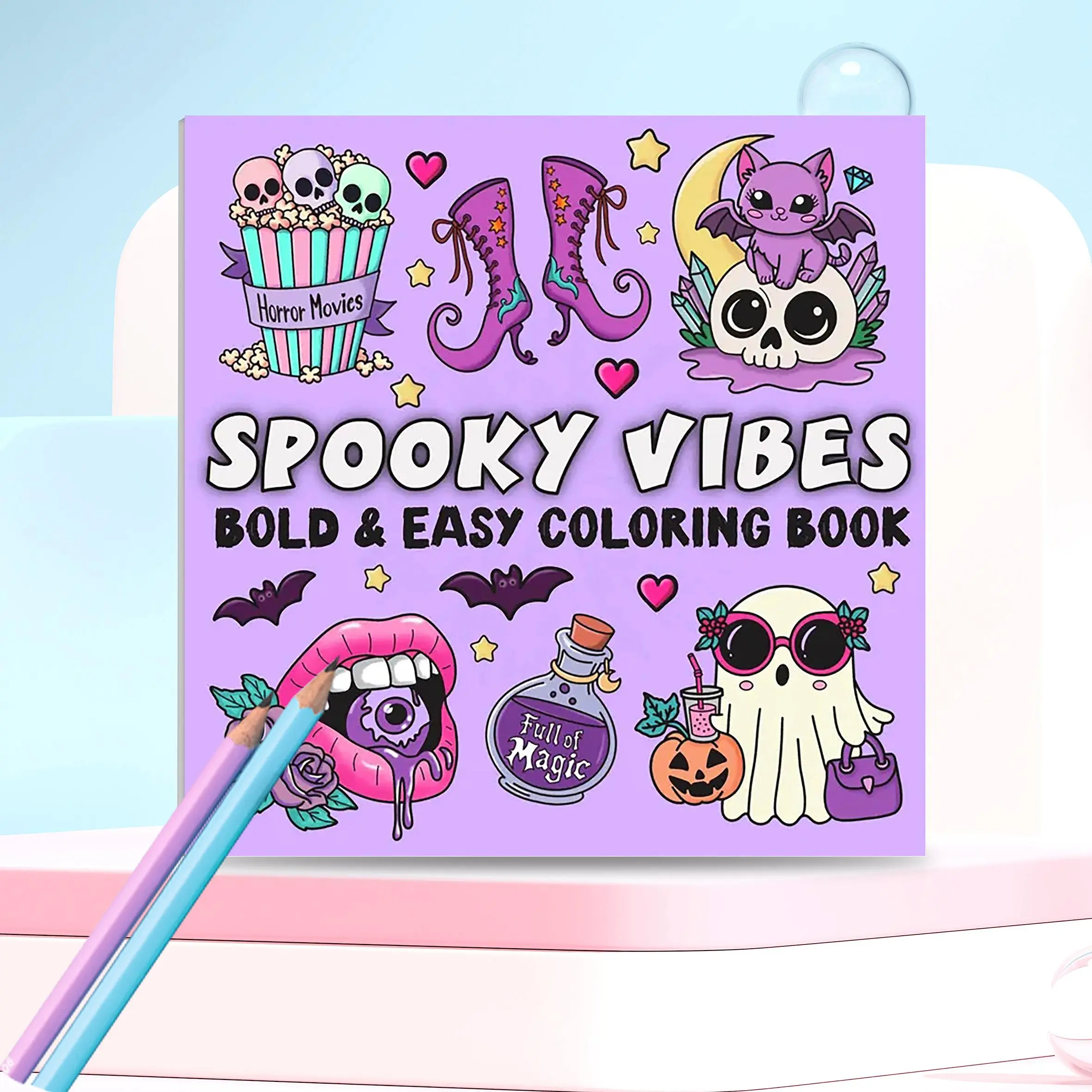 Spooky Vibes Coloring Book, 1 Count  Horror Theme Creative Coloring & Doodling Art Notebook, Doodle Books, Suitable for   Party and Relaxation