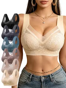 6 Pcs Women's Lace Push Up Padded Bras - Breathable Bralettes for Casual Everyday Wear, Black & Body Design Options, Lace Bra, Push Up Bras For Women