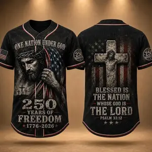 Christian Patriotic Baseball Jersey, Jesus Jersey, One Nation Under God Shirt, 250 Years of Freedom 1776 2026 Gift, America 250 Comfortable to wear, a must-have for game days and holidays