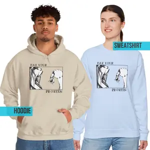 Attack on Titan 'Eat Your Protein' Sweatshirt, Eren Yeager Anime Gym Hoodie, AOT Fan Apparel, Funny Manga Supporter Pullover