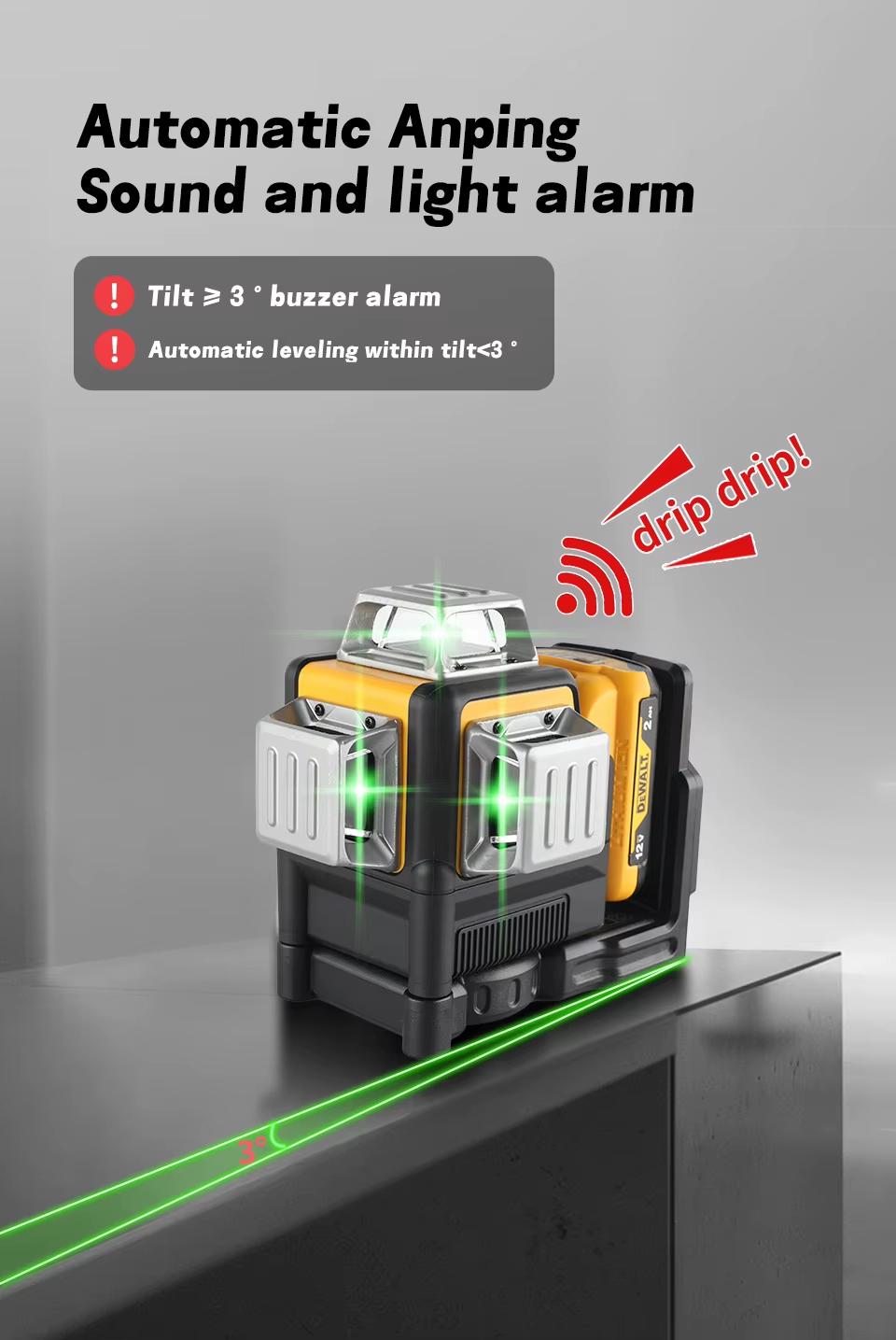 DEWALT 12V Green Laser Level 4D 16 Lines 360° Self Leveling Tool for Tile Installation, Wall Alignment & Construction Layout