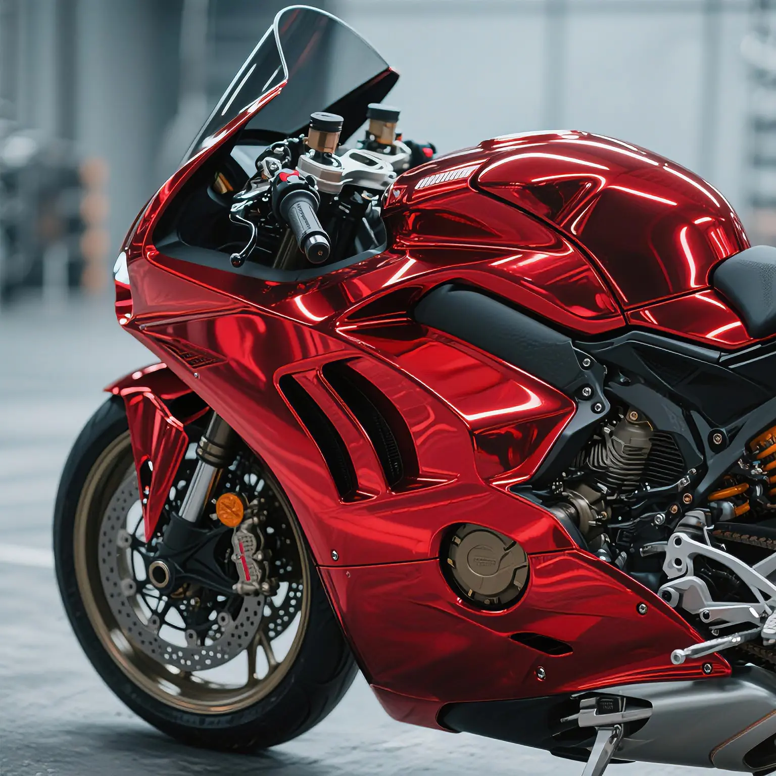 Glossy Metallic Chrome Red PVC Car Wrap Vinyl - Stretchable, Removable, Easy Install, Surface-Adaptable Film for SUVs, Trucks, Motor Bikes - DIY-Friendly, Available in 12x60in, 58x60in (149cmx152cm) Sizes