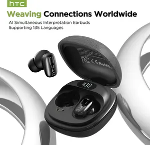 HTC NE75 Wireless Earbuds, 40H Playtime Bluetooth 6.0 Headphones, Active Noise Cancelling, ENC Clear Call, HiFi Stereo Sound, IPX5 Waterproof for Sports, Work & Travel