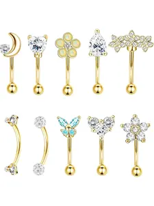 10 Pcs Golden 16G Cartilage Tragus Piercing Jewelry Set 316L Surgical Steel Jewelry for Women Men, Cartilage piercings, Rook Daith Earrings 6mm Eyebrow Rings Inlaid CZ Lip Rings Nose Rings