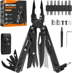 Multitool Pliers Pro BI2045AB, Stainless Steel Foldable Multi Tool with Upgraded  and , Multitools with Replaceable Wire Cutters and , Ideal for Camping,Fishing,