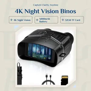 Night Vision Goggles - 4K Night Vision Binoculars with 5000mAh Rechargeable Battery, 32GB TF Card can Save Photo and Video, 3'' HD Screen for Camping & Security, Black