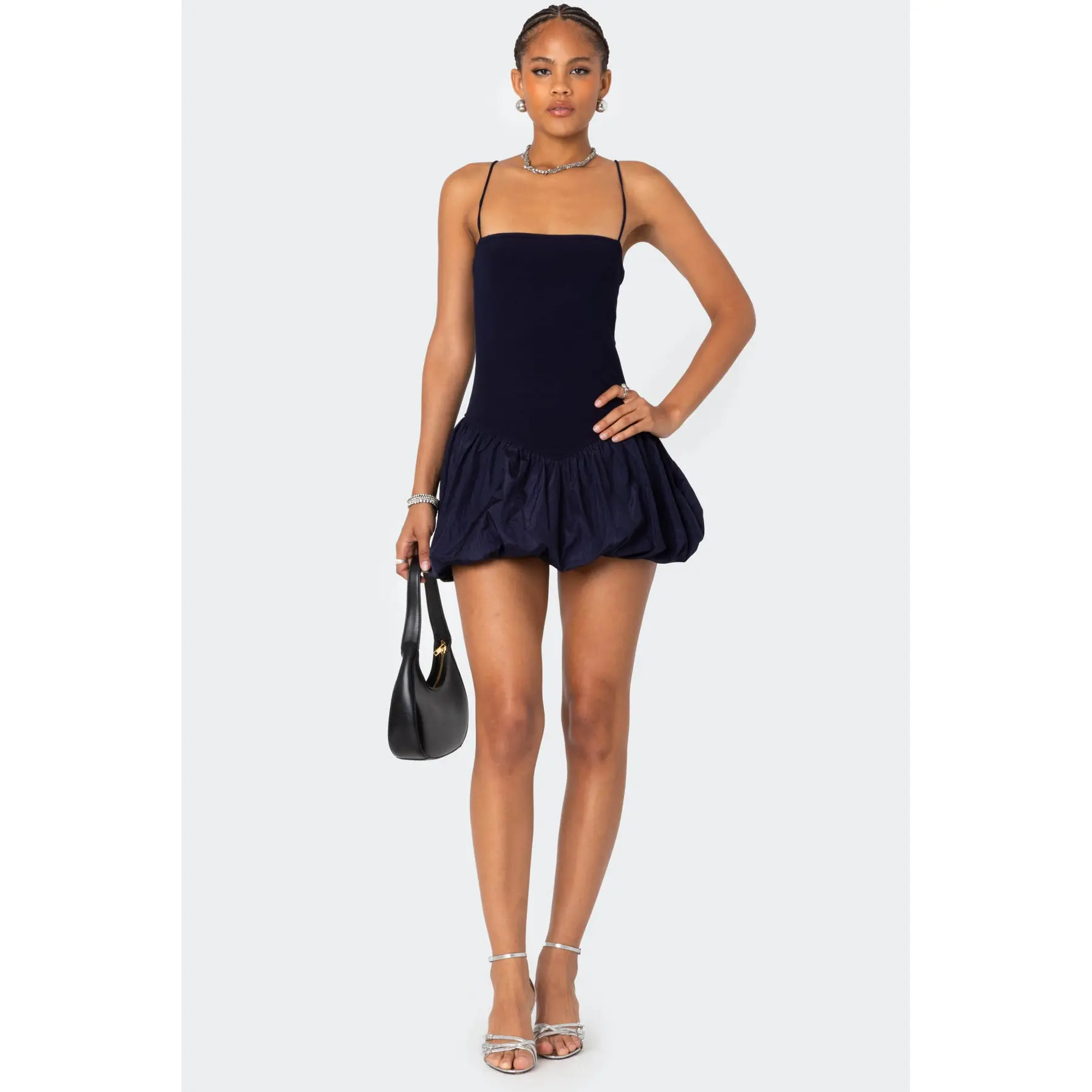 Ribbed Bubble Skirt Mini Dress