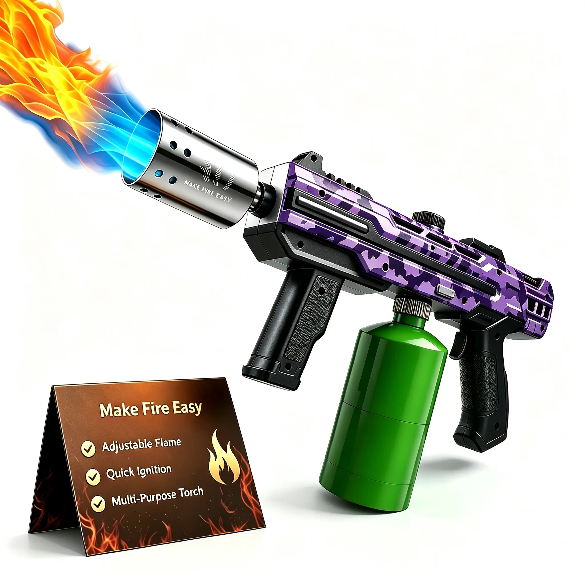 IJF Kitchen Grill Propane Torch Gun, Powerful Culinary Blow Torch, Portable Flamethrower Burner for Steak Searing, BBQ, Camping and Weed Control (No Tank Included)