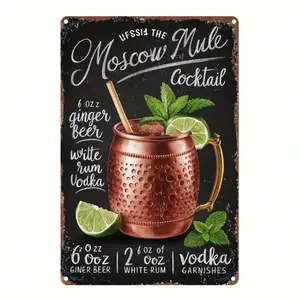 Vintage Moscow Mule Cocktail Recipe Aluminum Sign Retro Metal Wall Art Decorative Plaque For Home Kitchen Bar Decor 8x12 Inch Unique Aluminum Wall Decor