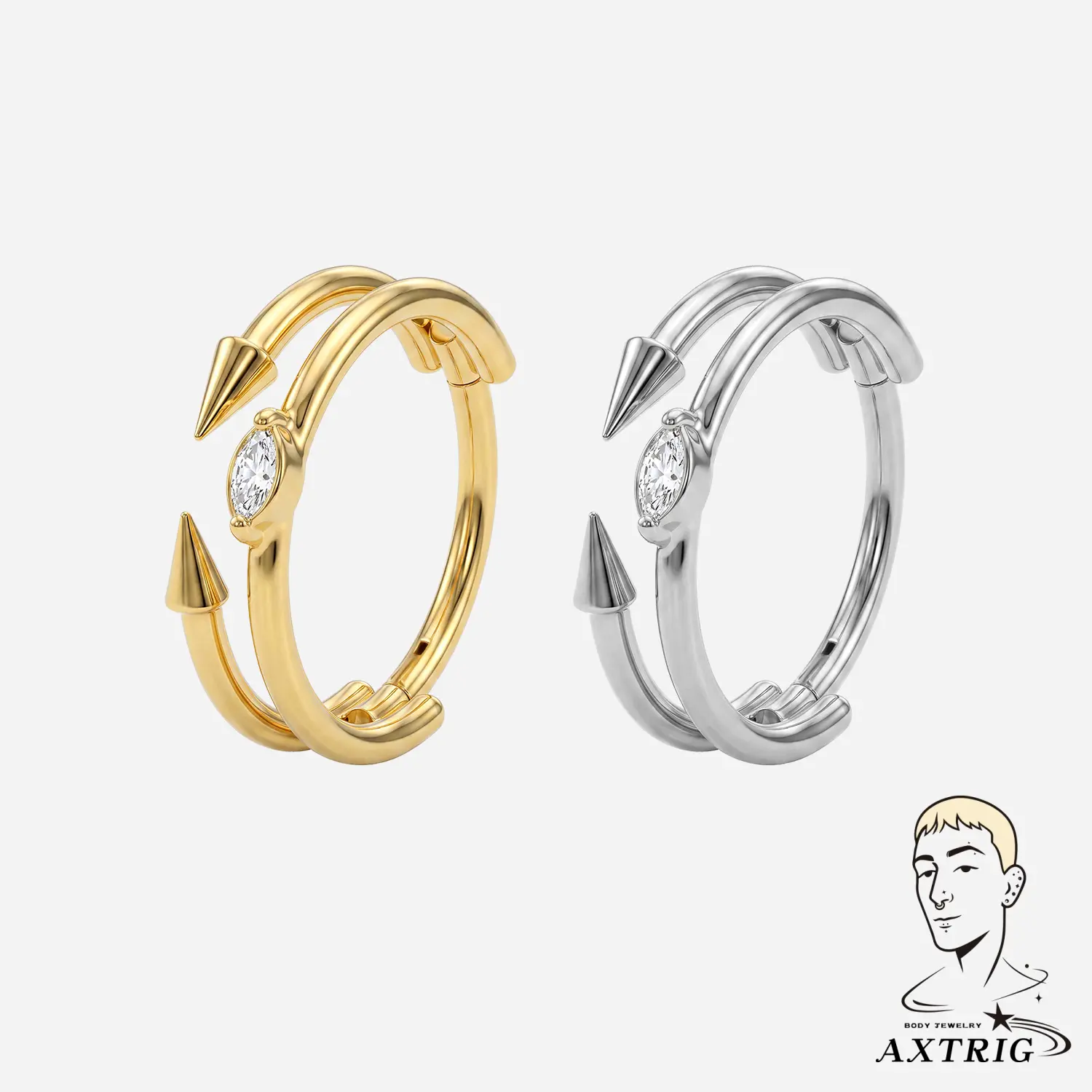 16G Gold Titanium PVD Hoop Earrings, Bold Look Unisex Hinged Clicker with Marquise Cut & Fang Accents, Secure Closure for Cartilage & Helix Piercings - 12mm Nickel-Free Conch Jewelry for Everyday Wear