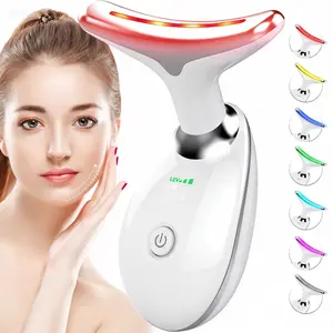 Color LED Red Light Therapy Wand Face & Neck Massager with Multi-Function Vibration Technology EMS Lifting & Cleansing Tool for All Skin Types Adjustable Settings Facial Care Instrument White