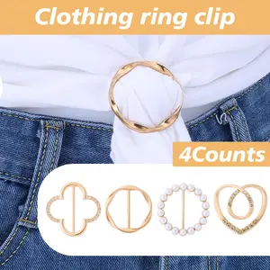 4 Counts Fashion Metal Shirt Clips Ties Clips T Shirt Side Clips Rings Scarf Ring Clip Tightener For Loose Clothes Corner Knotted Button Round Circle Buckle