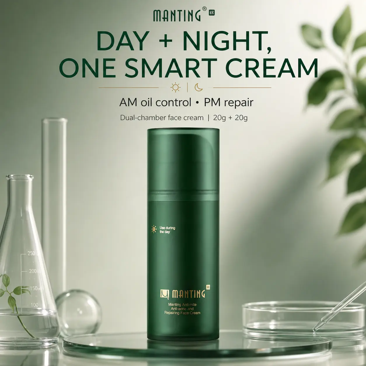 【Deals For you Days】Manting HK Day & Night Repairing Face Cream Set, AM Oil-Control Cream + PM Repair Cream for Blemish-Prone Skin, Redness-Looking Comfort, Post-Blemish Mark Care, Lightweight Dual Formula, 20g + 20g