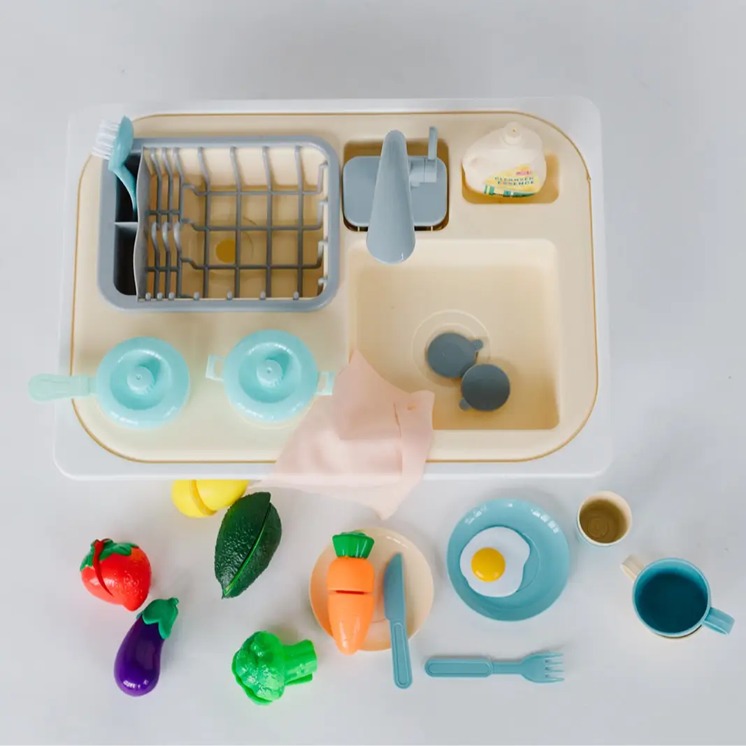 Beright Play Kitchen Sink Toys with Large Bin for Pretend Kitchen Play learning toys toddler toys realistic kitchen dishwasher toy Water Circulation S