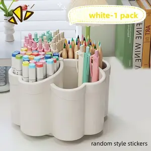 New Thick Rotating Desktop Storage Box with 360° Rotation, 4 Large Capacity Spaces, Office Supplies, Desk Accessories, Makeup Brushes, School Essentials, Multifunctional Stationery, Stationery Storage Organizer