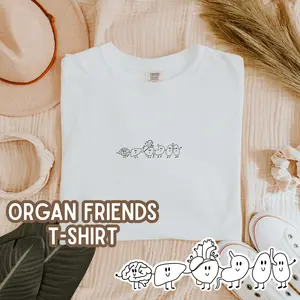 Organ Friends Comfort Colors T-Shirt - Minimalist Monoline Design | Soft 100% Cotton Tee for Healthcare Professionals & Med Students | Unisex Fit | Casual Wear & Study Days