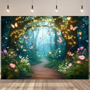1pc Magical Fairy Forest Backdrop Suitable for Holidays, Birthday Parties, Photo Shoots - Horizontal Spring Scenery Wall Decoration with Enchanted Fairy Theme, No Electricity Required, for & Celebr