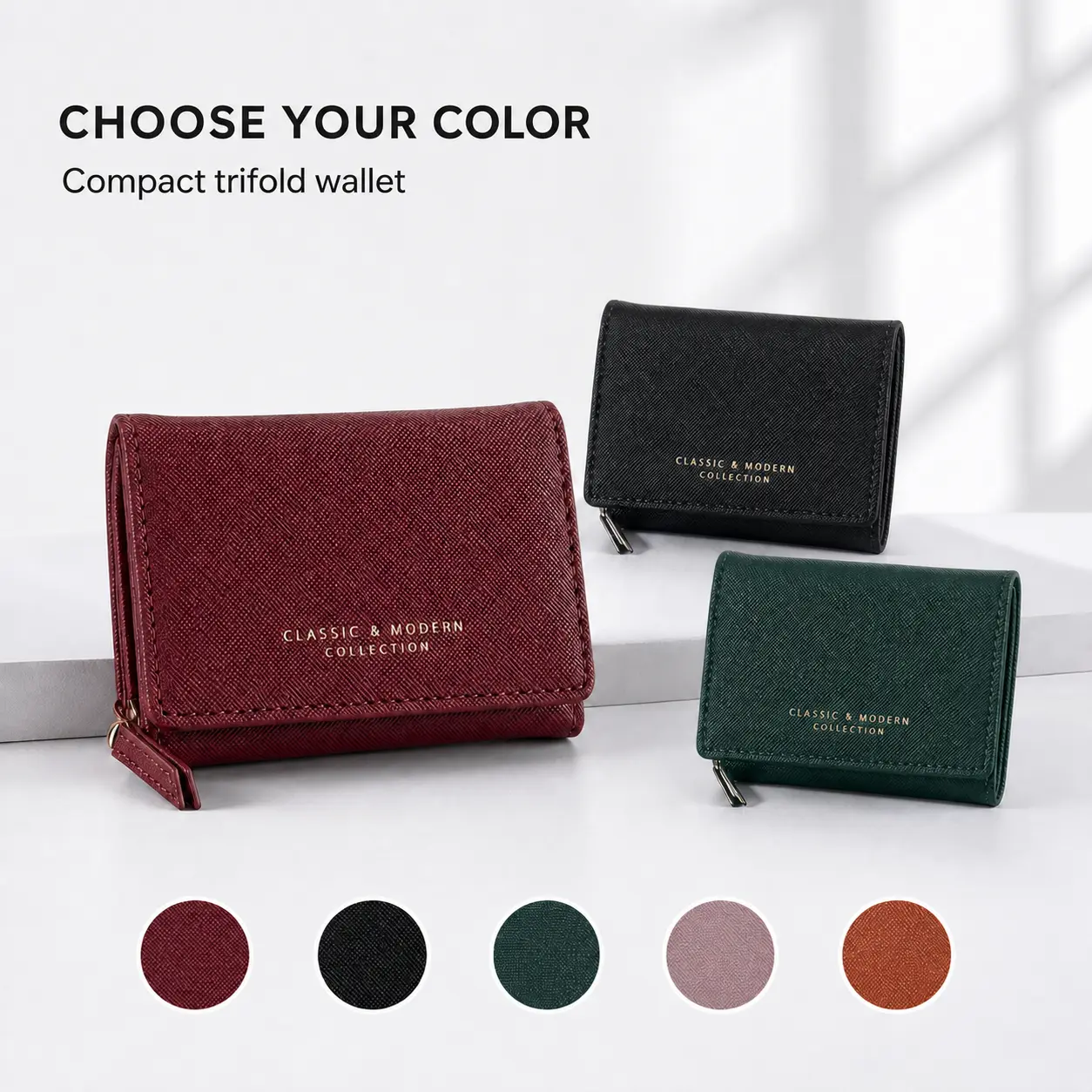 Small Wallet for Women, Compact Trifold PU Leather Credit Card Holder with ID Window, Multiple Card Slots, Cash Compartment & Zipper Coin Pocket, Wallets Women, Bifold/Trifold Wallet
