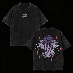 Men's Naruto Anime "Reaper's Seal" Short Sleeve Round Neck T-Shirt - Menswear Clothes, Double-Sided Print, Lightweight Acid-Wash, Loose-Fitting, Ideal Gift for Anime Enthusiasts, Shortsleeve