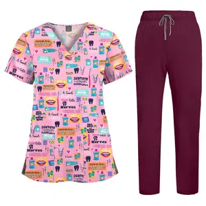 V-Neck Medical Top Scrubs for Women - Fun Prints, 4 Way Stretch, Moisture Wicking, Quick Dry