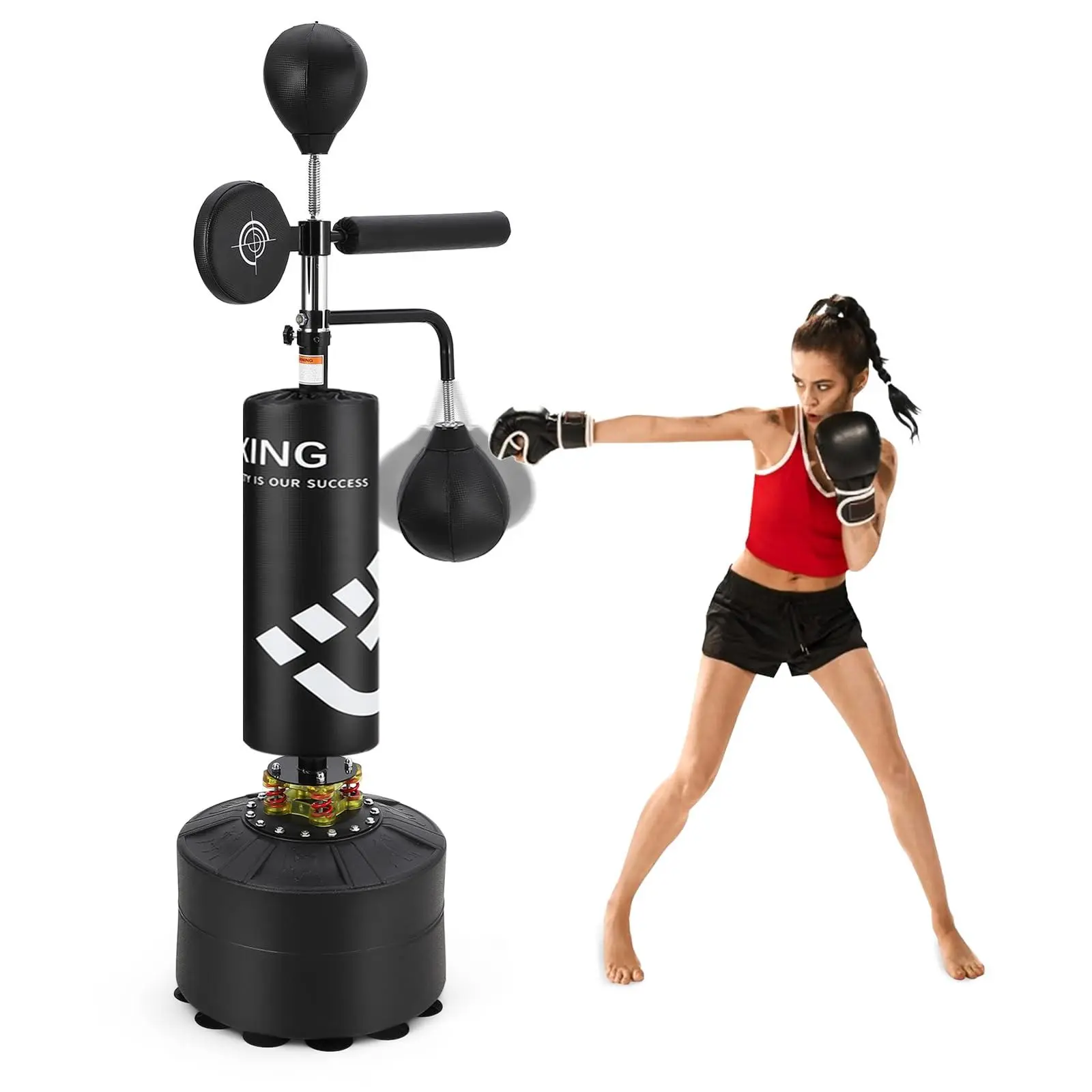 Punching Bag with Stand for Adult with Relax Bar, Speed Bag and Hitting Target, 5 in 1 Heavy Boxing Bag Freestanding, Kickboxing Bag Adjustable Height