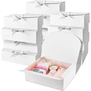 12 Pack  Boxes with , 10.6x7.8x3.1 Inch White Paper  Box with Ribbon, Bridesmaid Proposal Box for Wedding, Packaging,  Shower, Birthday, Christmas, Party, Present Crafting