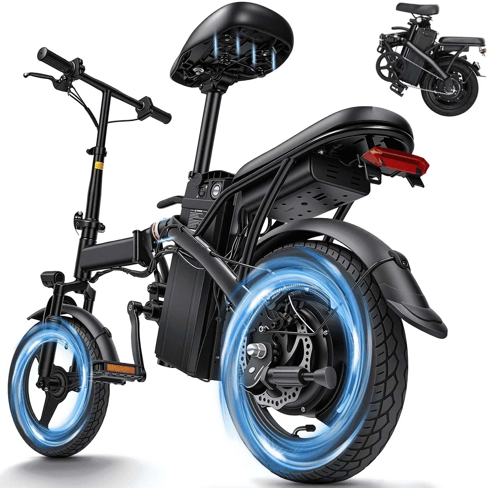 Folding Electric Bike for Adults, 500W Motor, 20MPH Top Speed, 35+ Miles PAS Range, 14" E-Bike, 48V 12Ah Removable Battery, Rear Seat, Lock & Air Pump Included, UL 2849 Certified