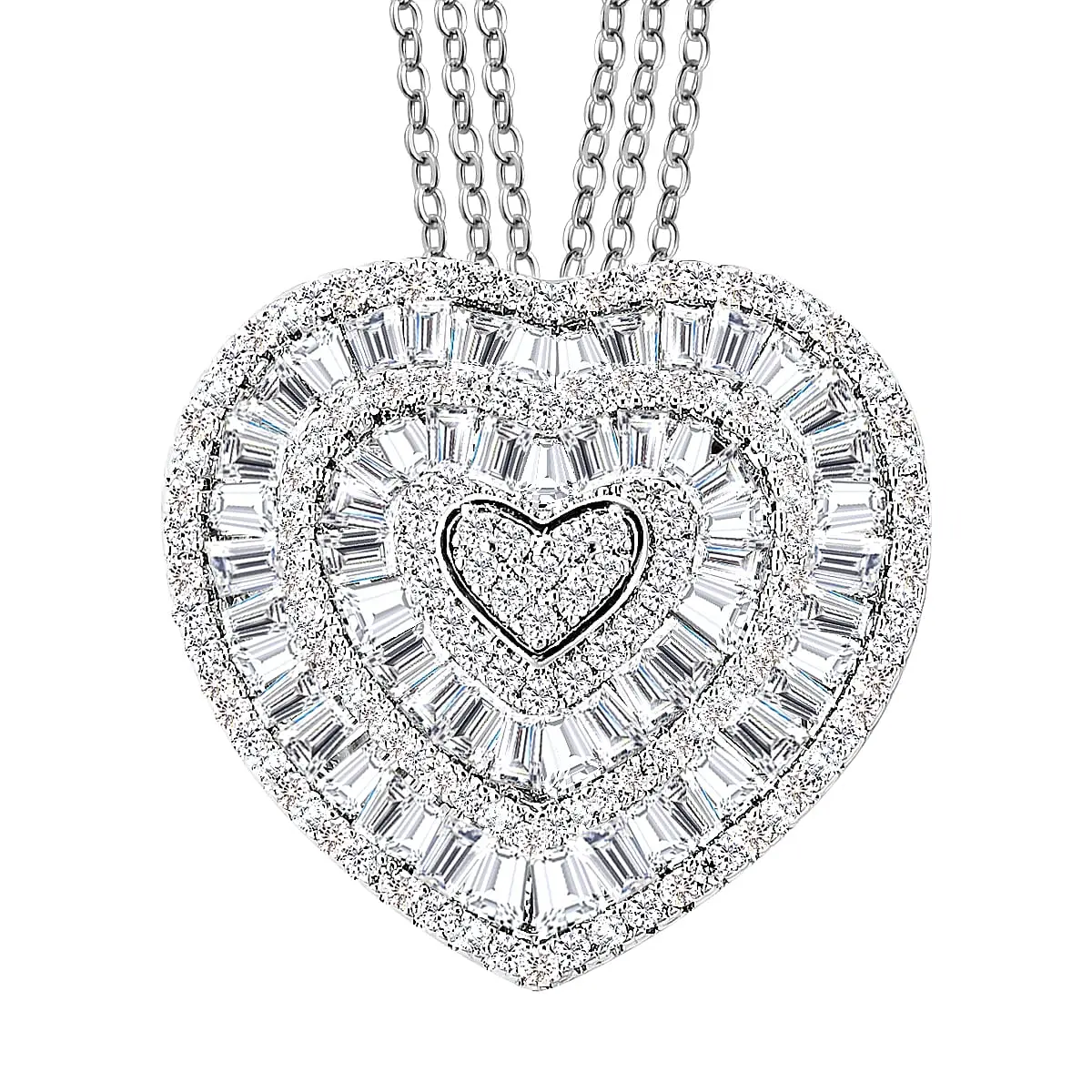 Simulated Diamond Heart Pendant Necklace, 20-In Silvertone Costume Jewelry