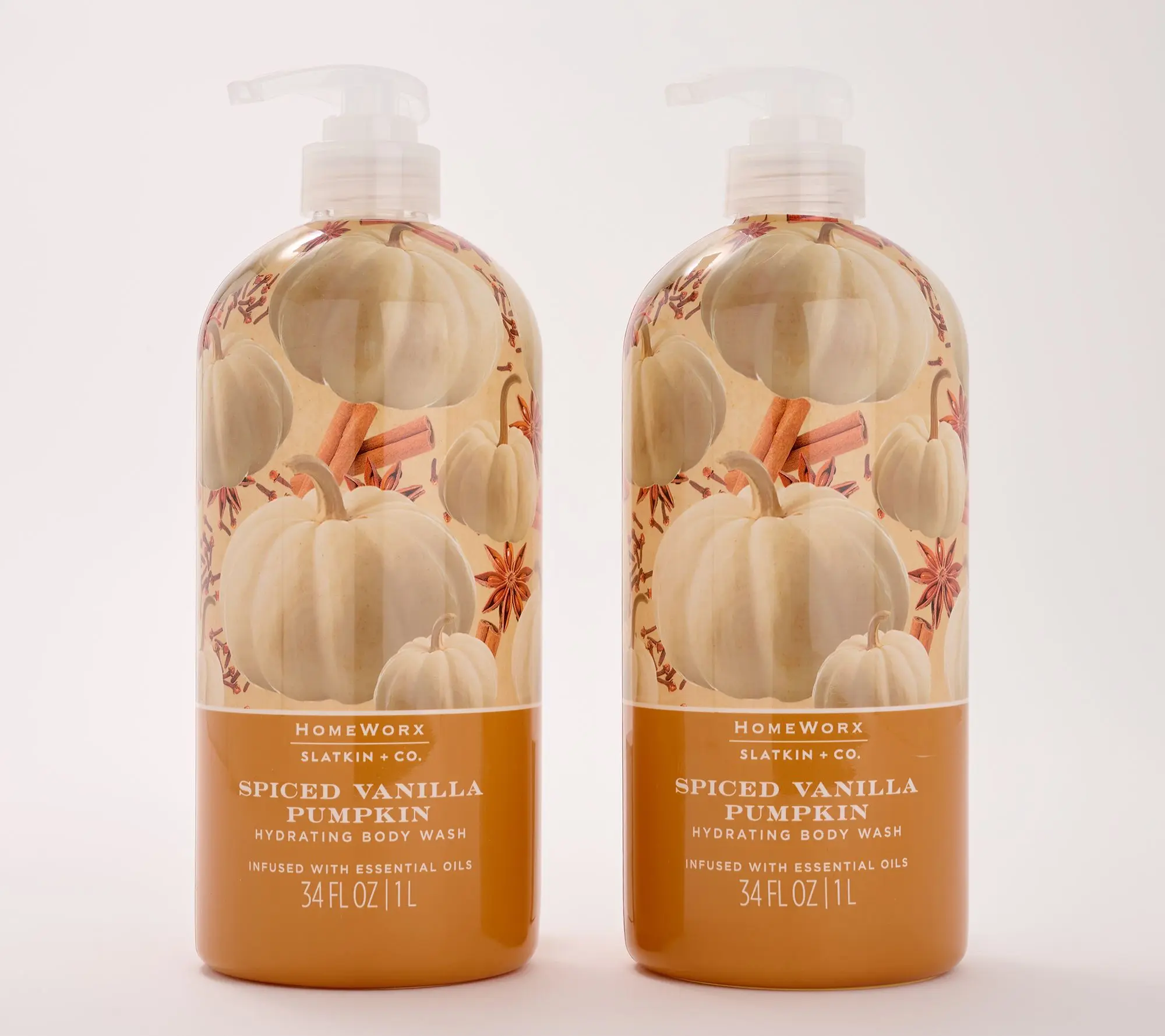 HomeWorx by Slatkin + Co. S/2 34oz Body Wash - Spiced Vanilla Pumpkin