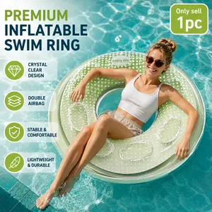 Dual-Air Chamber Inflatable Swim Ring for Adults, Thickened Anti-Tip Pool Float, Independent Double Bladders, High Buoyancy Transparent Floating Hammock, Portable Summer Lounger,Safe and Comfortable Water Relaxation, for Swimming Pool, Beach and Lake