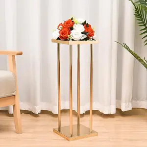 Gold Flower Stand for Wedding Table CenterpiecesTall Metal Column Vases Stand Geometric Pedestal Stand for Parties, Weddings, Celebration Events, Home Decor